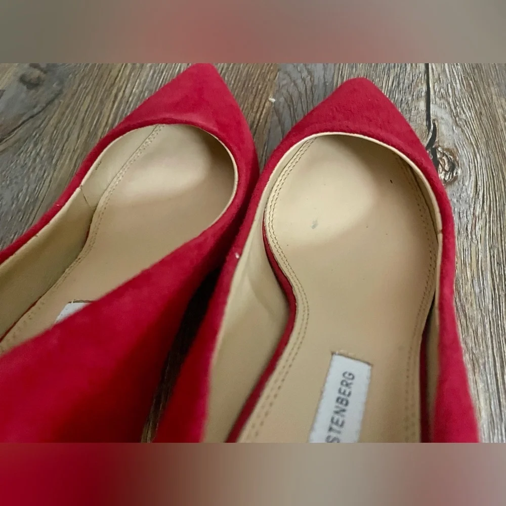 Diane Von Furstenberg Heels Shoes US 6 Red Suede Pointed Toe Christmas Holiday - Picture 6 of 12